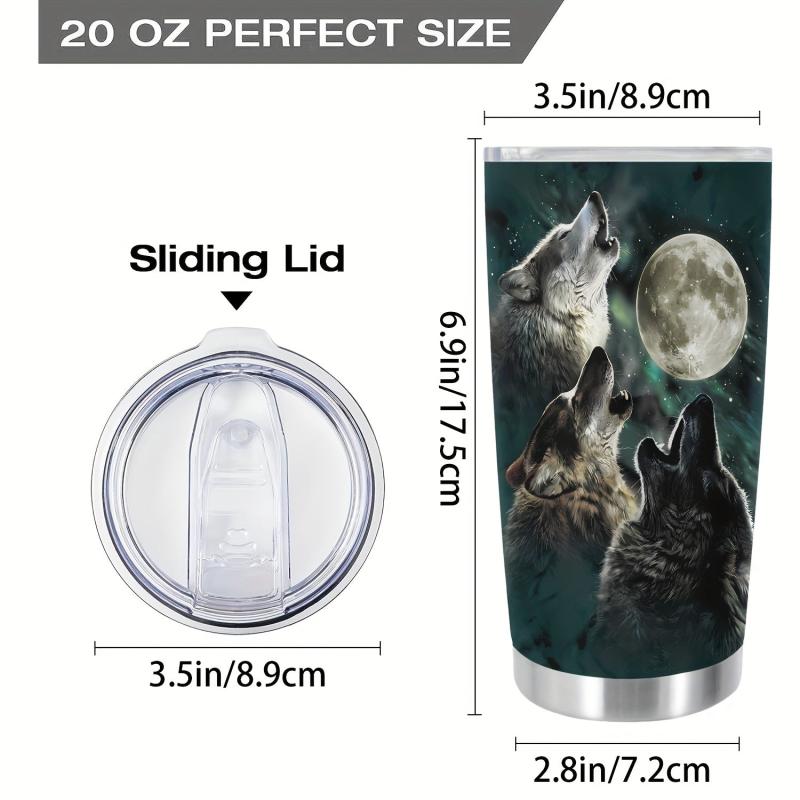 20oz Wolves Cup Stainless Steel Tumbler - Wolf Moon Print