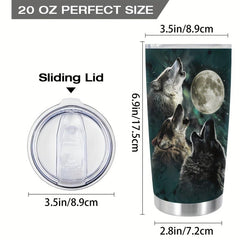 20oz Wolves Cup Stainless Steel Tumbler - Wolf Moon Print