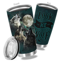 20oz Wolves Cup Stainless Steel Tumbler - Wolf Moon Print
