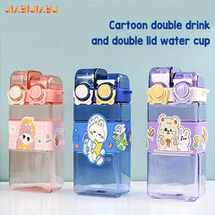 Cartoon Straw Cup Double Drink Double Lid Cartoon Cup Study Outdoor