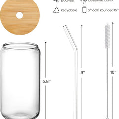 High Borosilicate Glass Water Cup With Airtight Lids & Straws