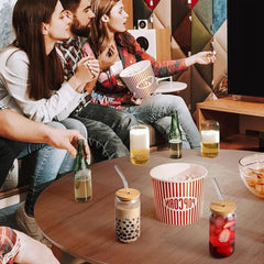 High Borosilicate Glass Water Cup With Airtight Lids & Straws