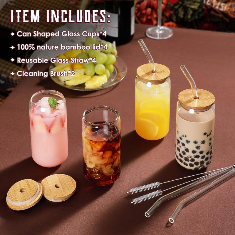 High Borosilicate Glass Water Cup With Airtight Lids & Straws
