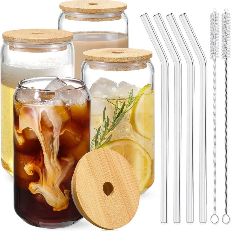 High Borosilicate Glass Water Cup With Airtight Lids & Straws