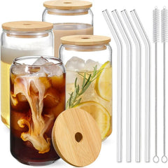 High Borosilicate Glass Water Cup With Airtight Lids & Straws