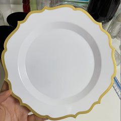 30pcs Plastic Cutlery Set with Golden Edge Sunflower Plate