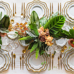 30pcs Plastic Cutlery Set with Golden Edge Sunflower Plate