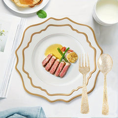 30pcs Plastic Cutlery Set with Golden Edge Sunflower Plate