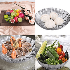 1pc Vegetable Steamer Basket Folding Metal Stainless Steel Steamer Basket
