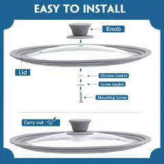 Universal Glass Pot Cover for 20-28cm Pans, Silicone Edge, Kitchen Utensils