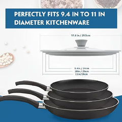 Universal Glass Pot Cover for 20-28cm Pans, Silicone Edge, Kitchen Utensils