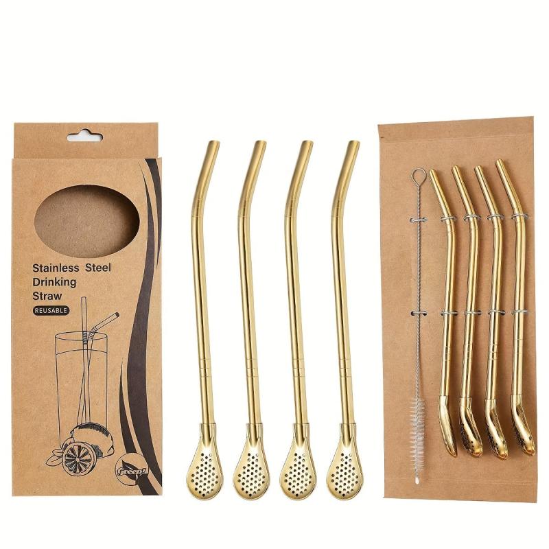 Stainless Steel Drinking Straw with Filter Spoon