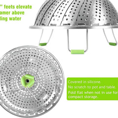 Foldable Stainless Steel Vegetable Steamer Basket - Easy Vegetable Steaming