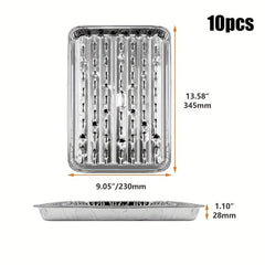 10 Pack Aluminum Grill Pans 22.86x33.02cm BBQ Grill Texture Disposable