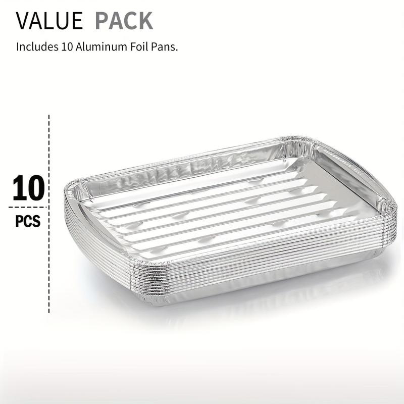 10 Pack Aluminum Grill Pans 22.86x33.02cm BBQ Grill Texture Disposable