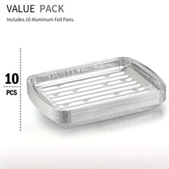 10 Pack Aluminum Grill Pans 22.86x33.02cm BBQ Grill Texture Disposable