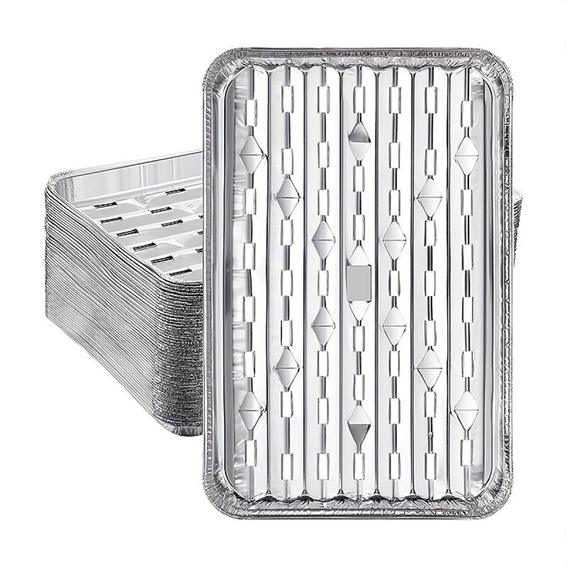 10 Pack Aluminum Grill Pans 22.86x33.02cm BBQ Grill Texture Disposable