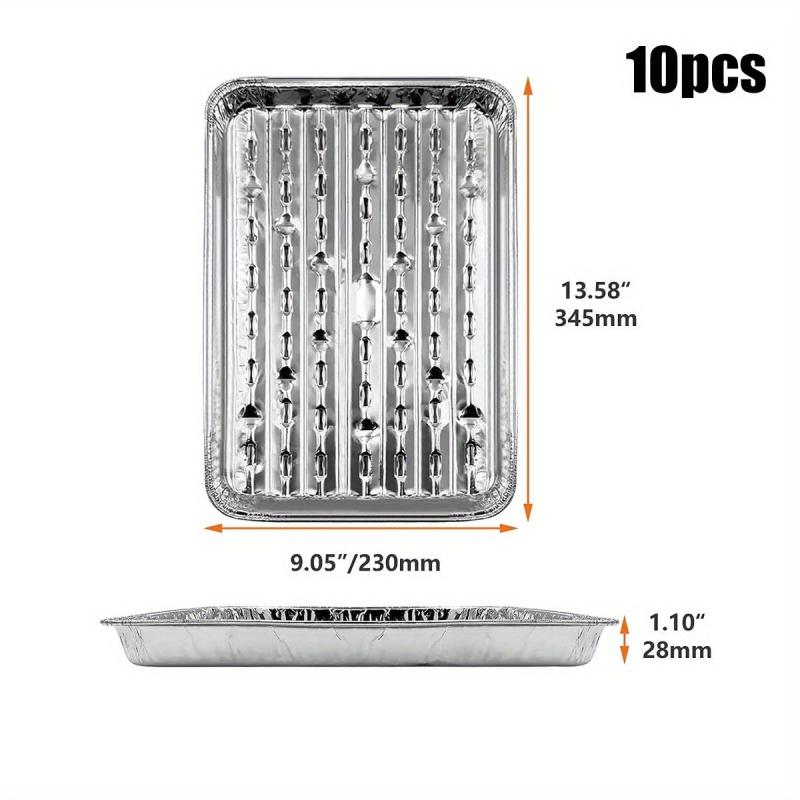 10 Pack Aluminum Grill Pans 22.86x33.02cm BBQ Grill Texture Disposable