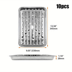 10 Pack Aluminum Grill Pans 22.86x33.02cm BBQ Grill Texture Disposable