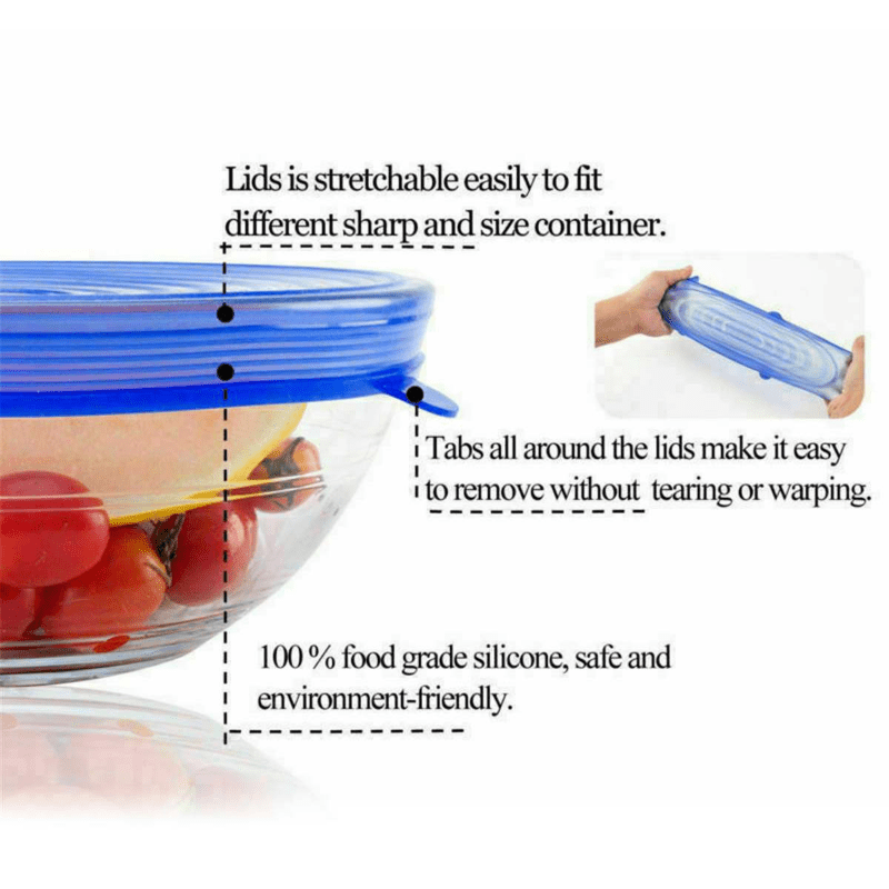 6pcs Silicone Stretch Lids Reusable Airtight Food Wrap Covers