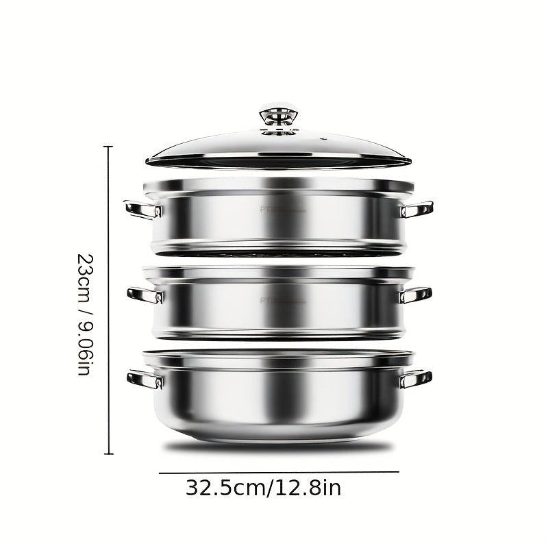 3 Tier Steamer Pot With Lid Stainless Steel Steaming Pot