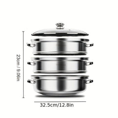 3 Tier Steamer Pot With Lid Stainless Steel Steaming Pot