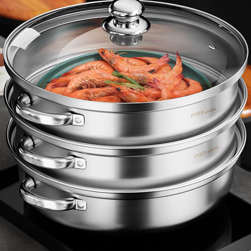3 Tier Steamer Pot With Lid Stainless Steel Steaming Pot