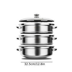 3 Tier Steamer Pot With Lid Stainless Steel Steaming Pot