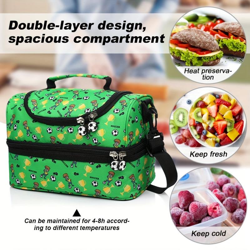 Double Layer Insulated Lunch Tote Bag with Shoulder Strap - Keep Food Fresh
