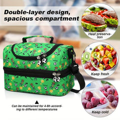 Double Layer Insulated Lunch Tote Bag with Shoulder Strap - Keep Food Fresh