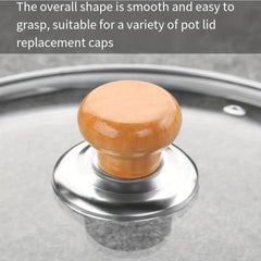 Wood Pot Lid Knob Stainless Steel Base Anti Scalding Button