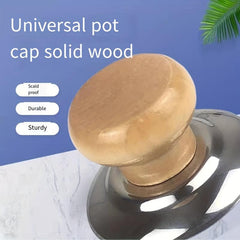 Wood Pot Lid Knob Stainless Steel Base Anti Scalding Button