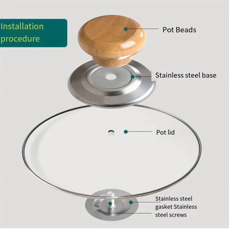 Wood Pot Lid Knob Stainless Steel Base Anti Scalding Button