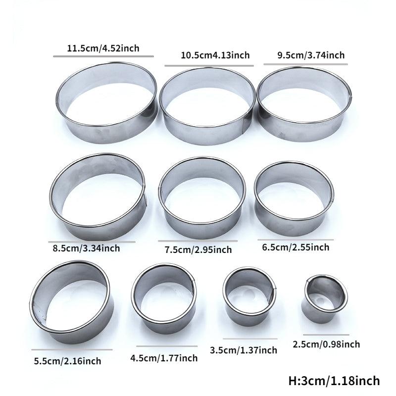 10pcs Stainless Steel Cake Mold Rings Round Cookie Cutters Baking Tools