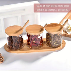 3pcs Glass Seasoning Jar and Storage Box for Spices Home Table Use