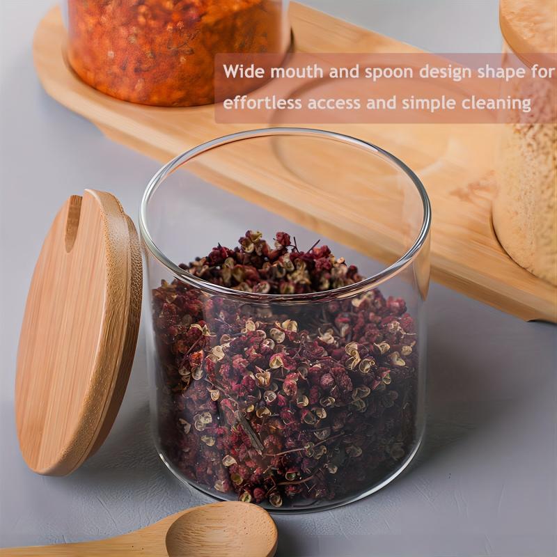 3pcs Glass Seasoning Jar and Storage Box for Spices Home Table Use