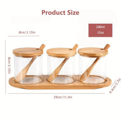 3pcs Glass Seasoning Jar and Storage Box for Spices Home Table Use