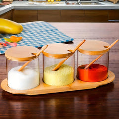 3pcs Glass Seasoning Jar and Storage Box for Spices Home Table Use
