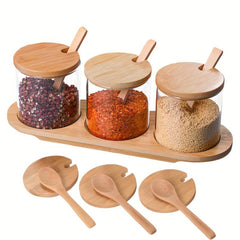 3pcs Glass Seasoning Jar and Storage Box for Spices Home Table Use