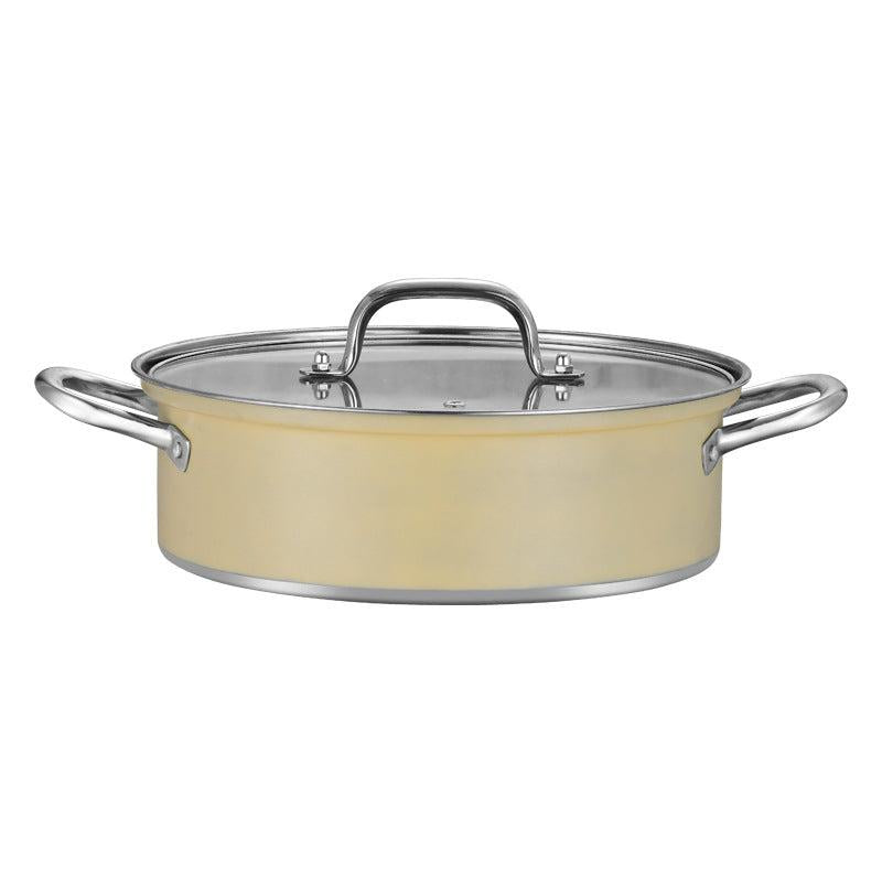 Thickened Stainless Steel Cooking Pot With Glass Lid Ramen Pot