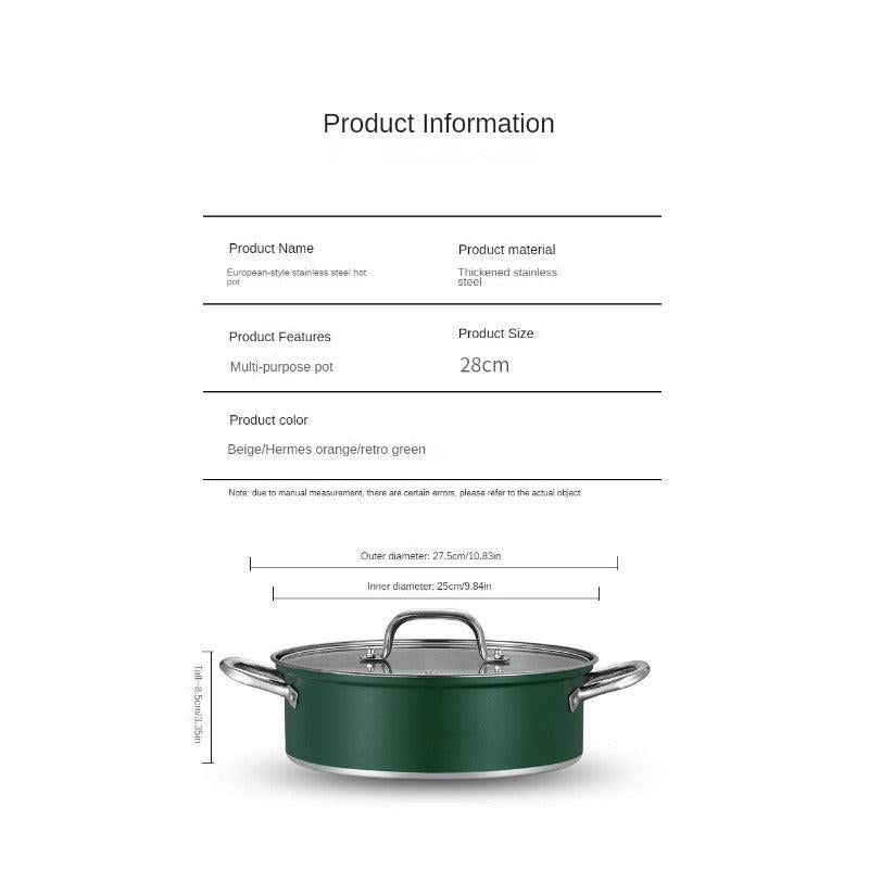 Thickened Stainless Steel Cooking Pot With Glass Lid Ramen Pot