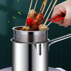 Stainless Steel Tempura Fryer Pot with Basket and Tongs