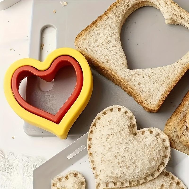 2PCS Heart Sandwich Cutter & Sealer Stainless Steel Biscuit Cutter Cake Decorati