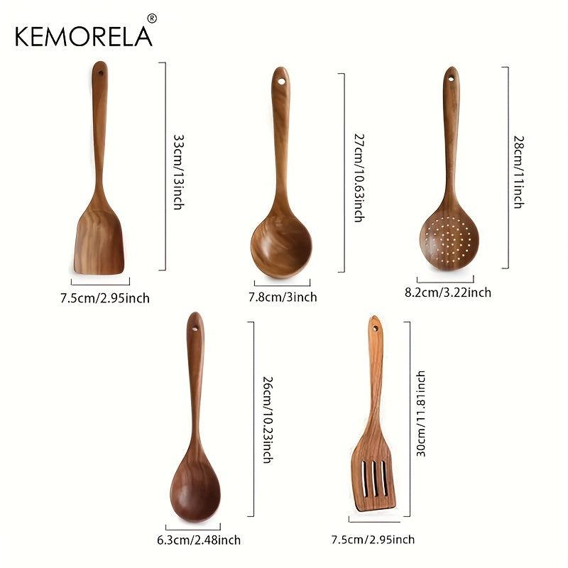 5pcs Wooden Cooking Spoon Set for Effortless Meal Prep