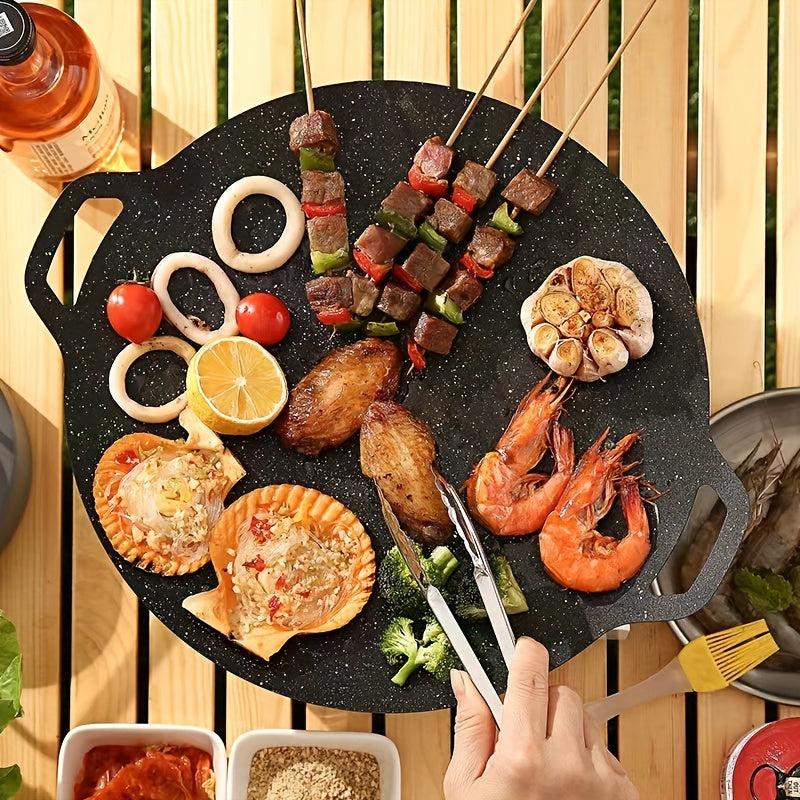 Cast Iron Griddle Pan 33cm BBQ Grill Outdoor Decor