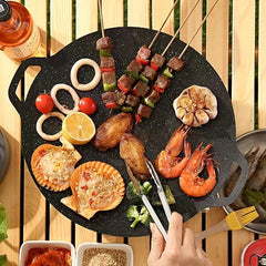 Cast Iron Griddle Pan 33cm BBQ Grill Outdoor Decor