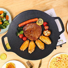 Cast Iron Griddle Pan 33cm BBQ Grill Outdoor Decor