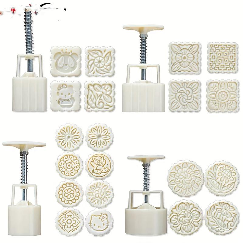 Moon Cake Mold 25-50g With 4-8 Stamp DIY Hand Press Cookie Stamps