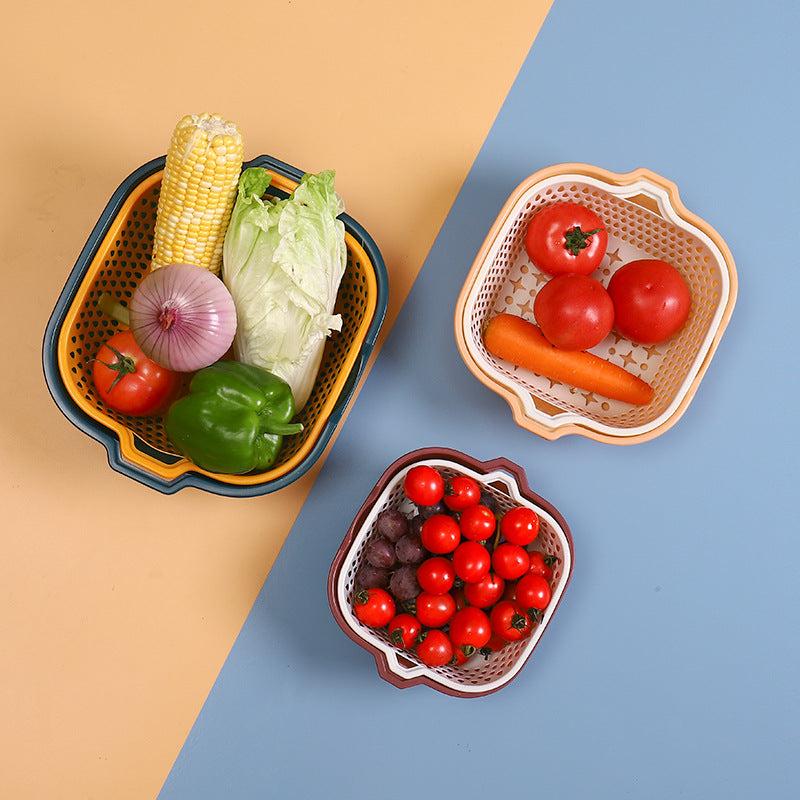 Double Layer Drainage Basket 2 in 1 Washing Basin Fruit Vegetable Storage