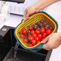 Double Layer Drainage Basket 2 in 1 Washing Basin Fruit Vegetable Storage